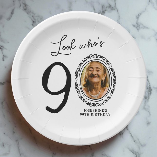 Look Who's Ninety Photo 90th Birthday Paper Plate (Creator Uploaded)
