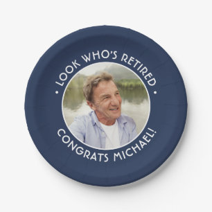 Look Who's Retired Navy & White Retirement Photo Paper Plate
