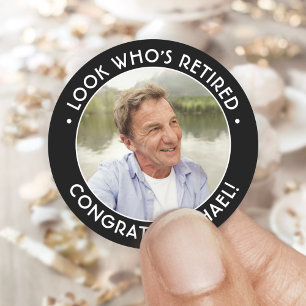 Look Who's Retired Photo Retirement Black & White Classic Round Sticker