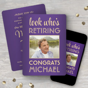 Look Who's Retiring Purple Retirement Party Photo Invitation