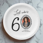 Look Who's Sixty Photo 60th Birthday Paper Plate<br><div class="desc">Celebrate your 60th birthday with a dose of humour! Our paper plates not only feature a fun phrase 'Look who's 60' but also add a personalised touch with your photo replacing the zero. Framed by a quirky doodley border and accompanied by an easy-to-edit text template, these plates are sure to...</div>
