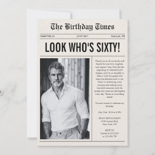 Look Who's Sixty Photo Newspaper 60th Birthday Invitation