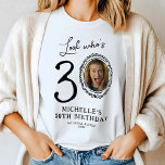 Look Who's Thirty Photo 30th Birthday Tri-Blend Shirt<br><div class="desc">Humourous 30th birthday t-shirt features a fun saying 'Look who's 30' with a clever twist - a personalised photo in place of zero. Surrounded by a doodley picture frame, this t-shirt sets the tone for a lively celebration. Plus, it comes with a simple text template that is easy to personalise,...</div>