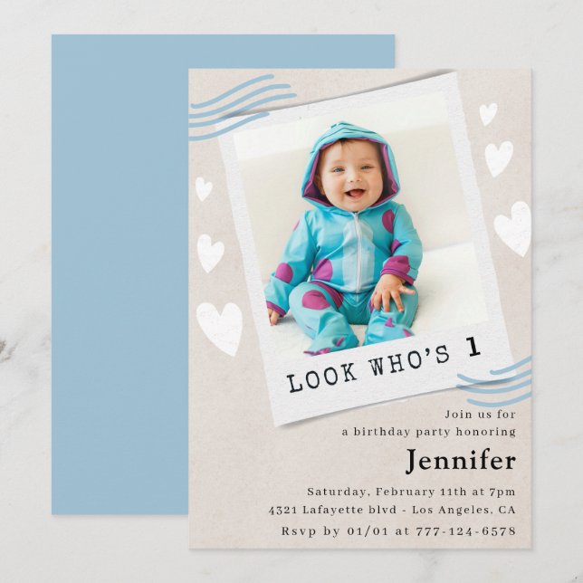  Look who's turning 1st birthday invitations (Front/Back)