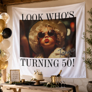 Look Who's Turning 50 Photo Funny Birthday Party Tapestry