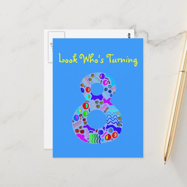 Look Who's Turning 8 Postcard (Front/Back In Situ)