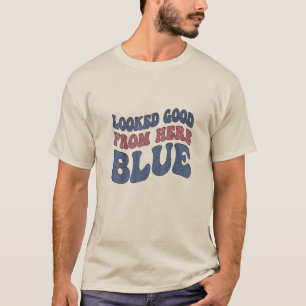 Looked Good From Here Blue Funny Softball Mama Mum T-Shirt