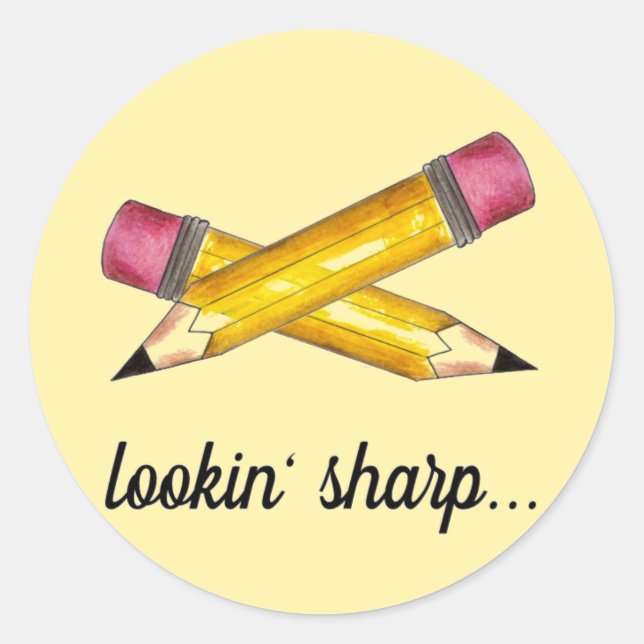 Lookin' Sharp Yellow #2 Pencil School Writing Classic Round Sticker (Front)
