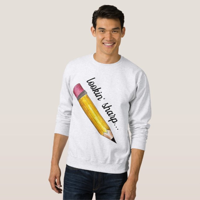 Lookin' Sharp Yellow #2 Pencil School Writing Sweatshirt (Front Full)