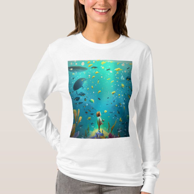 Looking at the bottom of the sea - Sea Fish Design T-Shirt (Front)