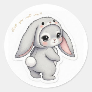 Looking Back Bunny - Adorable Fluffy Rabbit Kawaii Classic Round Sticker