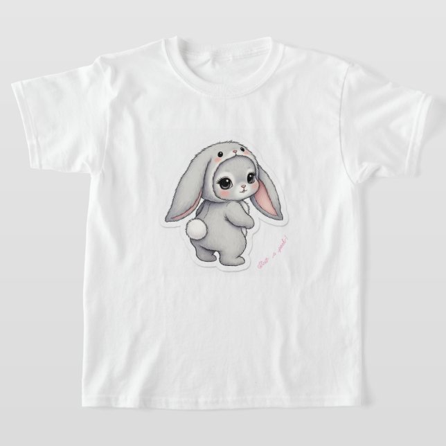 Looking Back Bunny - Adorable Fluffy Rabbit Kawaii T-Shirt (Laydown)