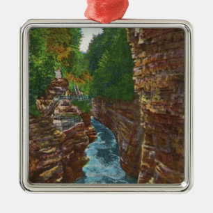 Looking Down Ausable Chasm from Hyde's Cave Metal Tree Decoration