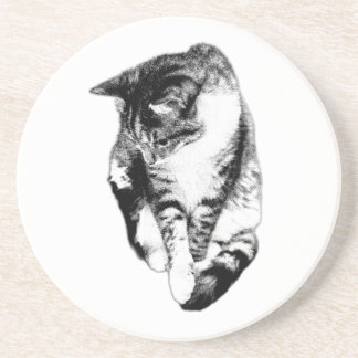 Looking Down Tabby Cat Monochrome Coaster