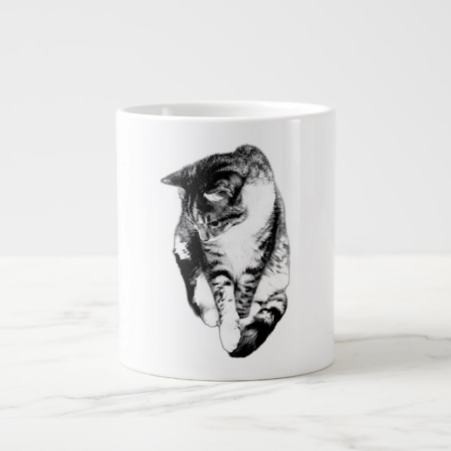 Looking Down Tabby Cat Monochrome Mug (Front)