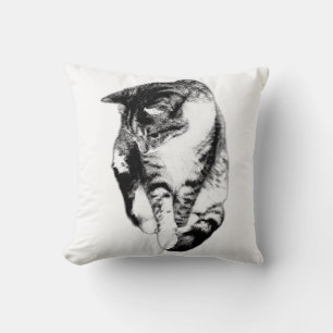 Looking Down Tabby Cat Monochrome Pillow