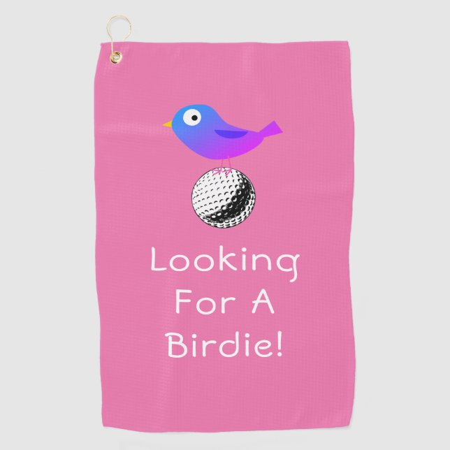 Looking For A Birdie, DIY, Bird & Ball Art, Pink Golf Towel (Front)