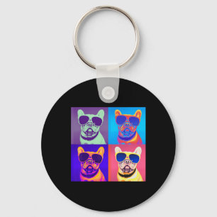 Looking French Bulldog Wearing Sunglasses Pop Art Key Ring