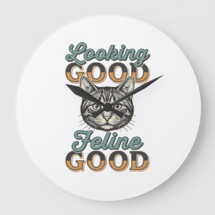 Looking Good Feline Good Vintage Cat Design_1 Large Clock