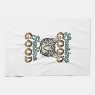 Looking Good Feline Good Vintage Cat Design_1 Tea Towel
