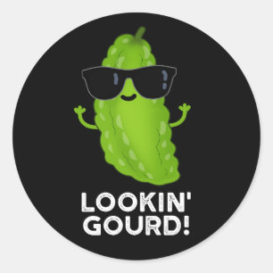 Looking Gourd Funny Cool Veggie Pun Dark BG Classic Round Sticker