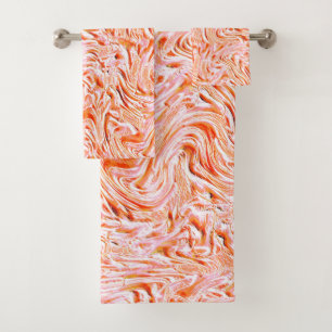 Looking like textured of wall, salmon colour bath towel set