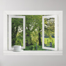 Looking Out on Green - Open Window View with Trees