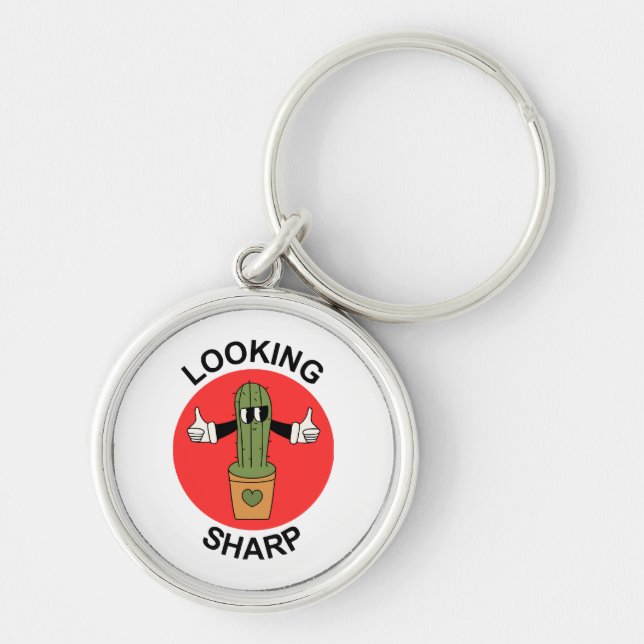 Looking Sharp Cactus Pun Key Ring (Front)