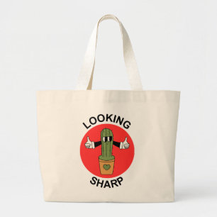 Looking Sharp Cactus Pun Large Tote Bag