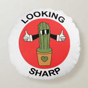 Looking Sharp Cactus Pun Round Cushion