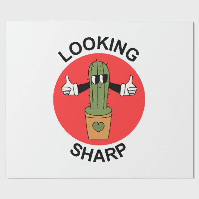 Looking Sharp Cactus Pun Wrapping Paper (Flat)