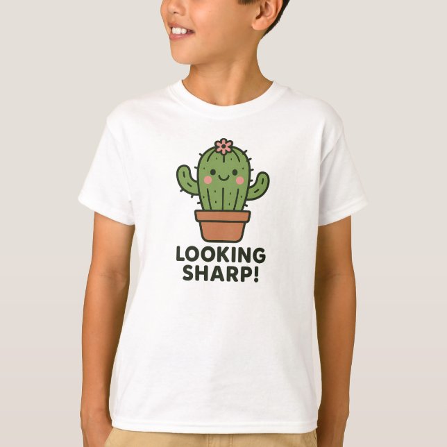 Looking Sharp Cute Green Cactus Graphic T-Shirt (Front)