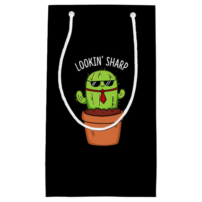 Looking Sharp Funny Cactus Pun Dark BG Small Gift Bag (Front)