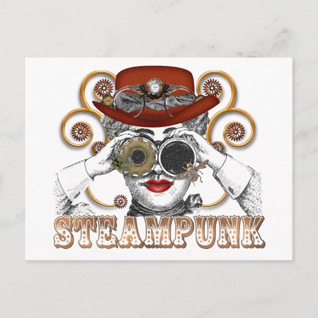 looking steampunked steampunk collage art postcard (Front)
