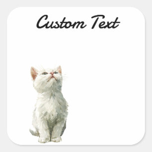 Looking Up Cat -3   Personalized Custom Text Square Sticker
