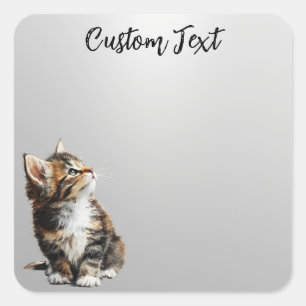 Looking Up Cat -5 Personalized Custom Text Square Sticker