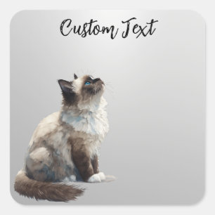 Looking Up Cat -6   Personalized Custom Text Square Sticker
