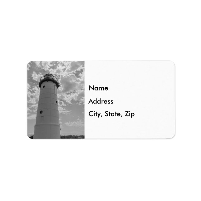 Looking Up Manistee Lighthouse Grayscale Label (Front)