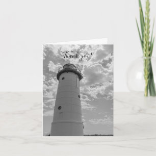 Looking Up Manistee Lighthouse Grayscale Thank You Card