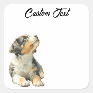 Looking Up Puppy   Personalized Custom Text Square Sticker