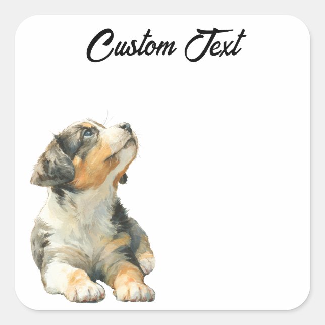 Looking Up Puppy | Personalized Custom Text Square Sticker (Front)