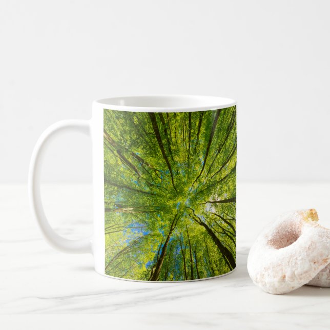 Looking up through green tree leaves coffee mug (With Donut)