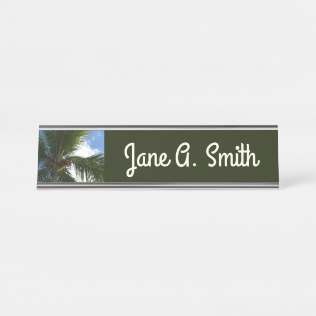 Looking Up to Coconut Palm Tree Tropical Nature Desk Name Plate (Front)
