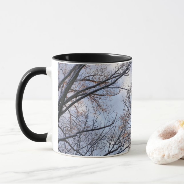 Looking Up to Winter Morning Trees Mug (With Donut)