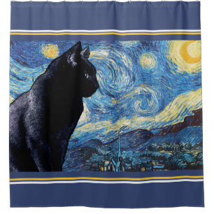 Lookout Kitty: Starry Night Shower Curtain