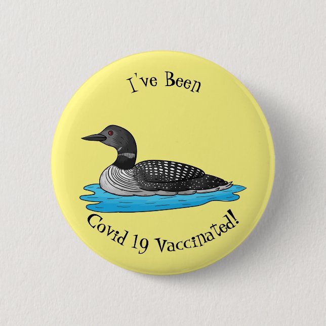 Loon bird cartoon illustration 6 cm round badge (Front)