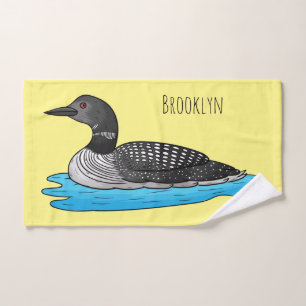 Loon bird cartoon illustration bath towel set