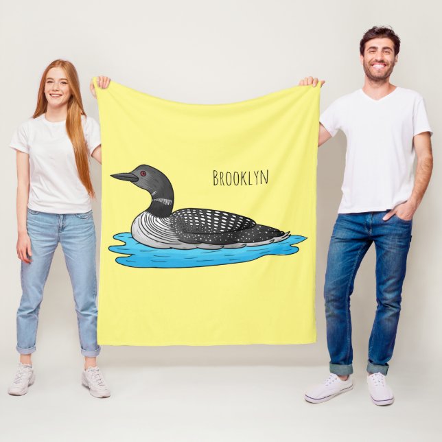 Loon bird cartoon illustration fleece blanket (In Situ)