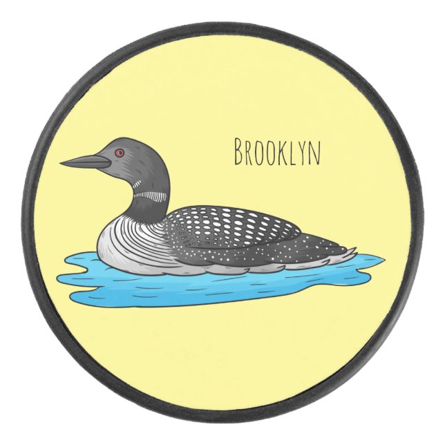 Loon bird cartoon illustration hockey puck (Front)