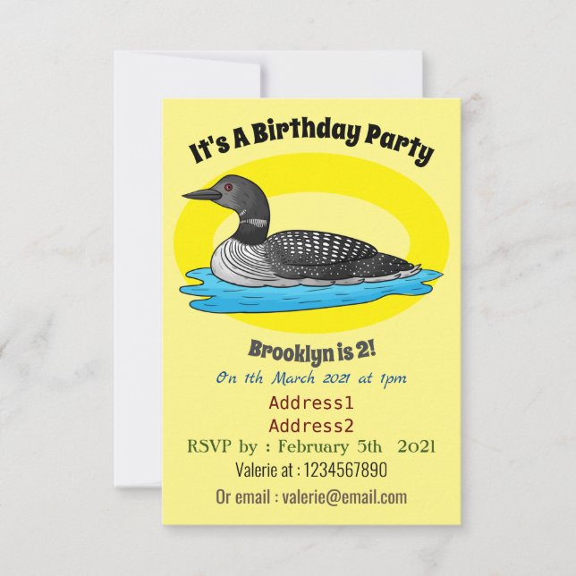 Loon bird cartoon illustration invitation (Front)